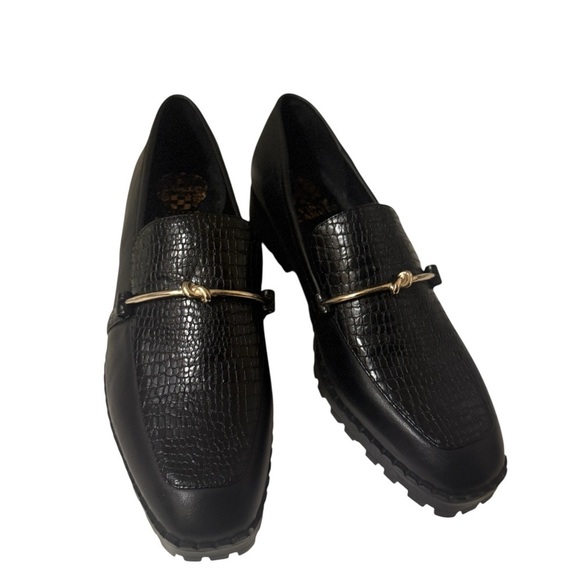 Vince Camuto Shoes - Vince Camuto Black Textured Loafers with Gold Detail brand new